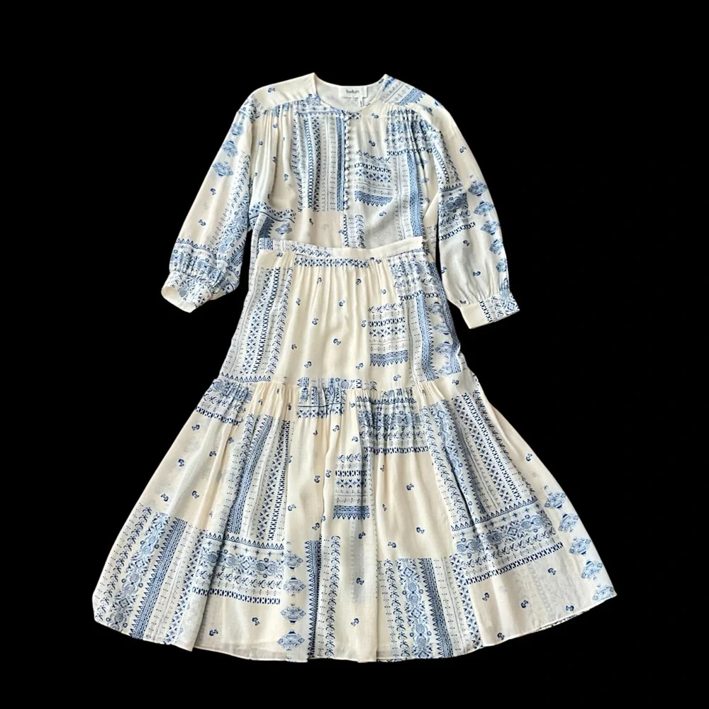 ba&sh Cream Blouse with Blue Floral Print - Picture 14 of 16